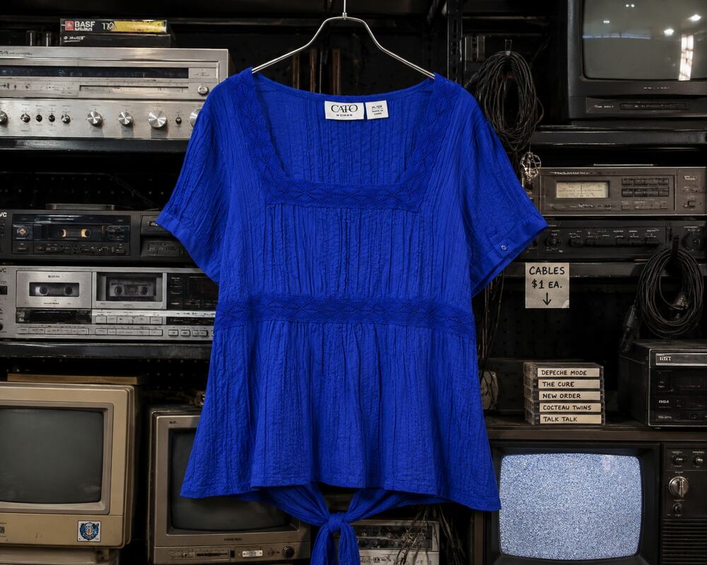 CATO Woman Cobalt Blue Crinkle Textured Empire Waist Top Plus Size 14/16W